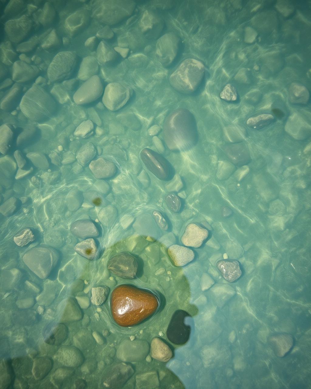 Crystalline clear Wisconsin lake water with river rocks beneath the surface